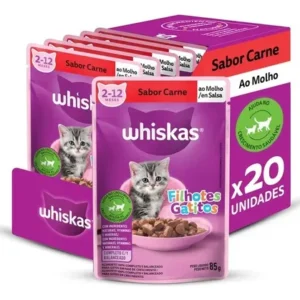 Sache Whiskas Filhotes Carne ao Molho 85g – Cx. c/ 20un